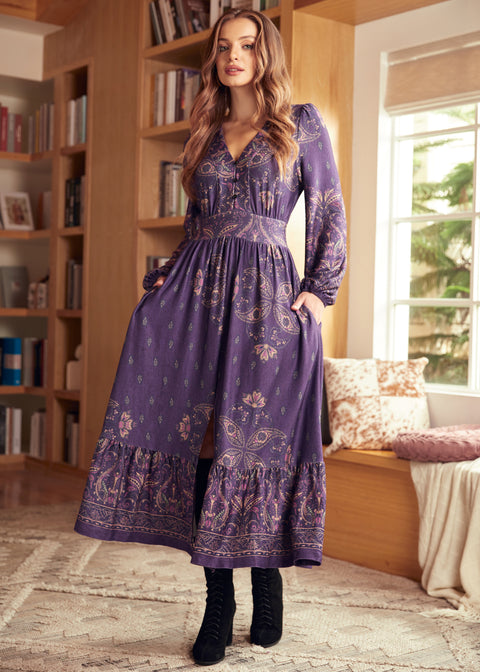 Vestido midi con escote en V Goldie Hour