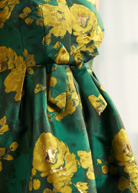 Vestido Gilded Garden de corte ajustado y falda acampanada