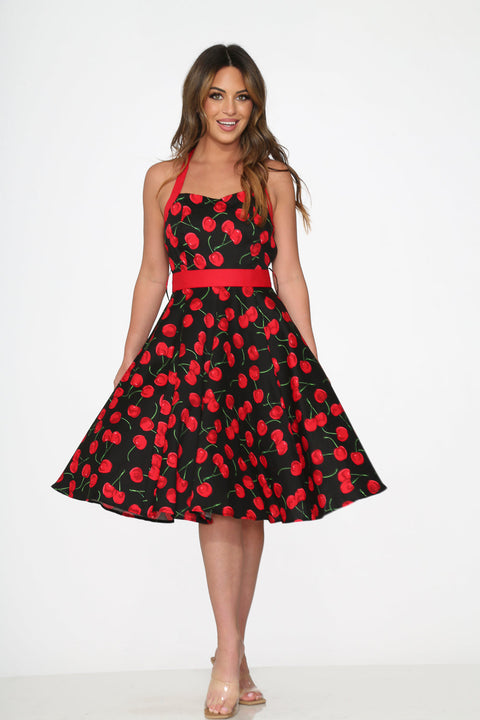 Vestido halter Black&Red Cherry