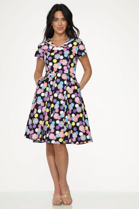 Vestido swing negro y morado