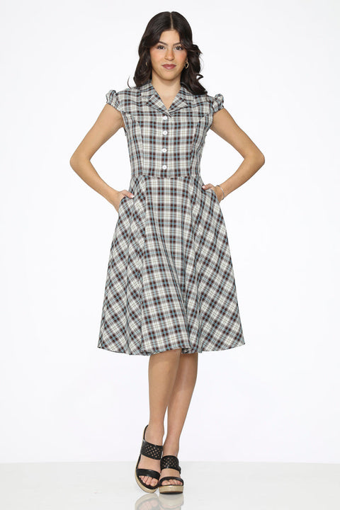 Vestido swing a cuadros marrones y azules