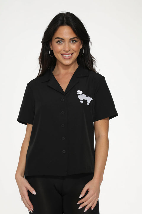 Top de caniche bordado en blanco y negro