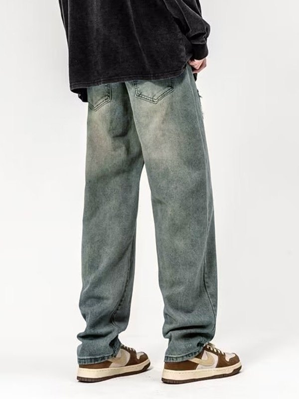 Men’s Washed Distressed Appliqué Jeans
