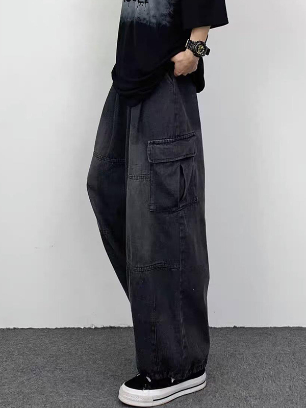 Men’s Washed Pocket Patchwork Cargo Jeans