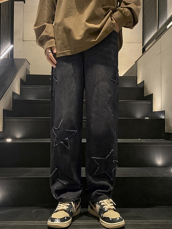 Men’s Star Patchwork Loose Straight Leg Jean