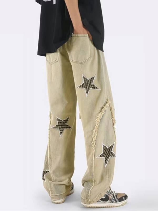 Men’s Star Embroidery Patchwork Loose Jean