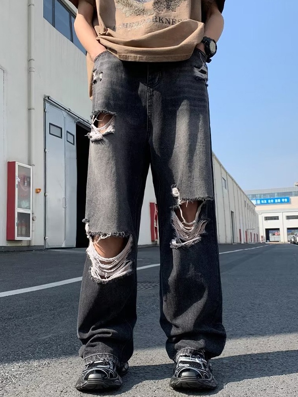 Men’s Vintage Washed Ripped Loose Jeans