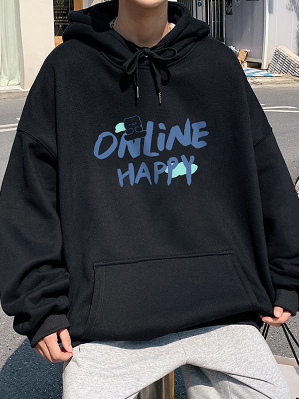 Men’s Letter Print Kangaroo Pocket Oversized Hoodie