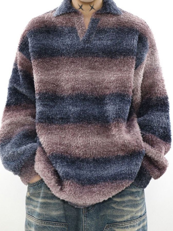 Men’s Vintage Striped Lapel Neck Sweater