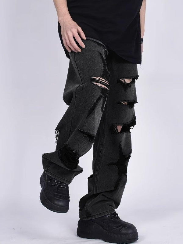 Men’s Vintage Ripped Tattered Design Loose Jeans