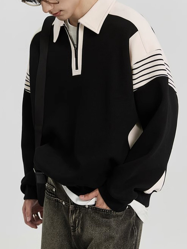 Men’s Contrast Color Half Zip Knit Sweatshirt