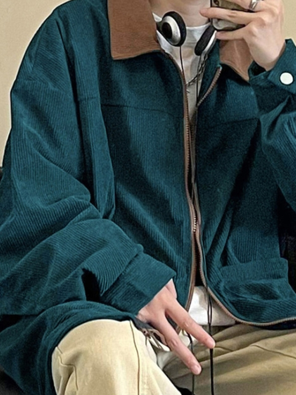 Men’s Vintage Corduroy Lapel Neck Zip Up Jacket