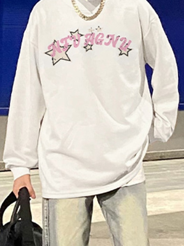 Men’s Star Print Crew Neck Long Sleeve Tee