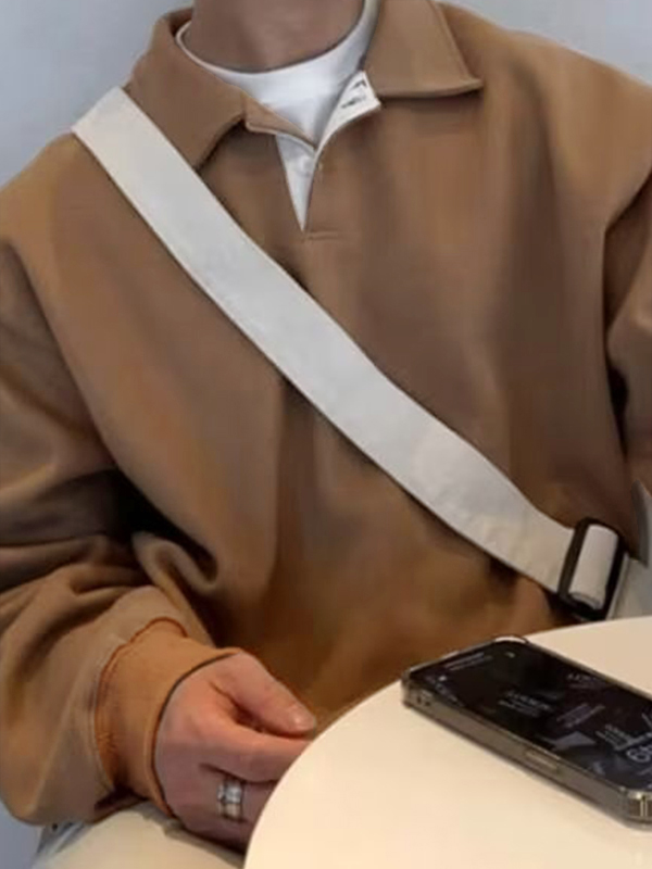 Men’s Solid Lapel Neck Sweatshirt