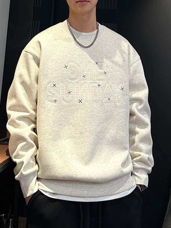 Men’s Fleece Letter Embroidery Crew Neck Sweatshirt