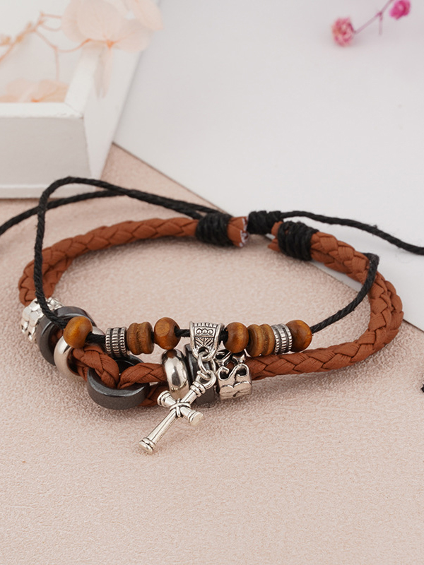 Vintage Leather Braided Pendant Bracelet
