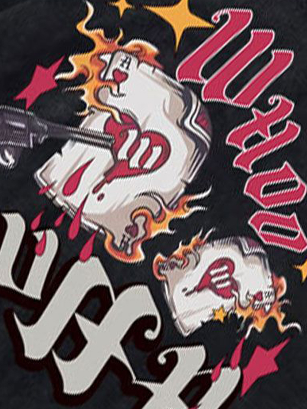 Men’s Distressed Print Tattered Hem Hooded Short Sleeve Tee