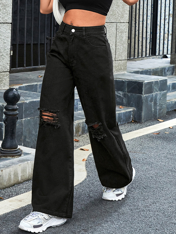 Basic High Rise Ripped Boyfriend Jeans