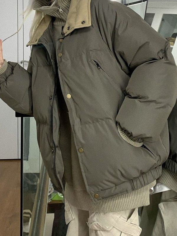 Solid Slant Pocket High Neck Jacket