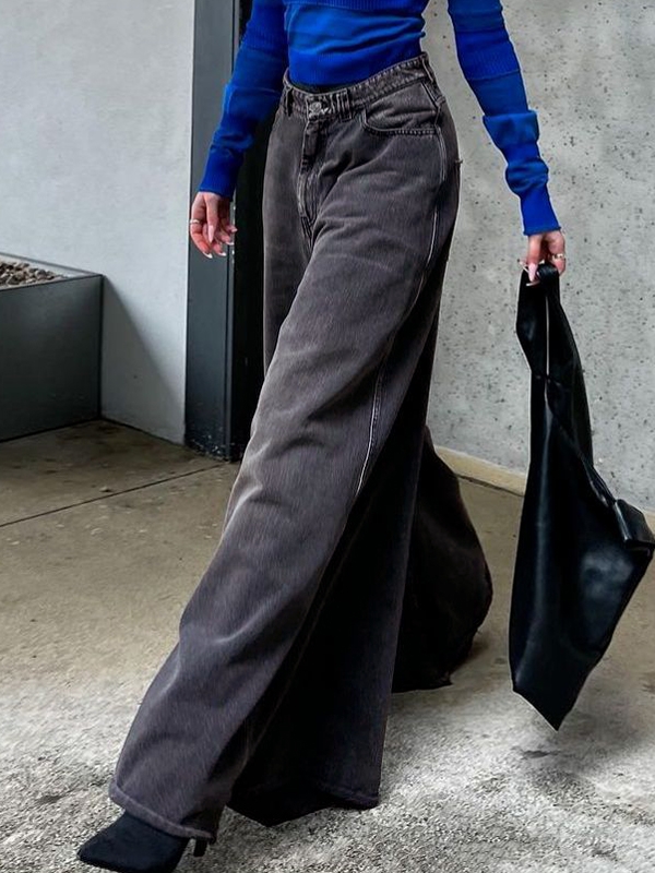 Gray Wash Loose Flare Boyfriend Jeans