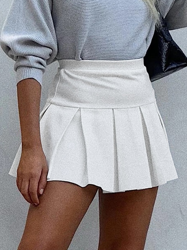Solid High Rise Pleated Mini Skirt