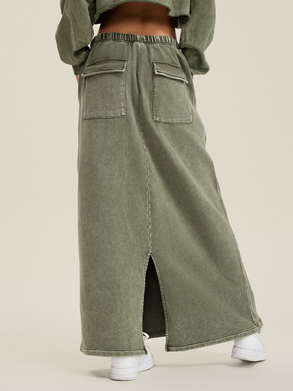 Washed Back Slit Baggy Maxi Skirt