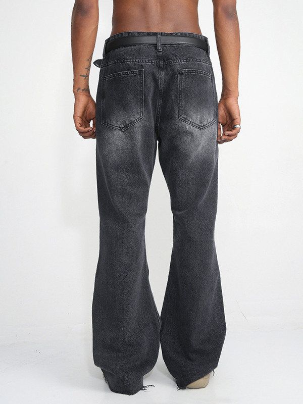 Men’s Vintage Wash Zipper Decor Loose Jeans