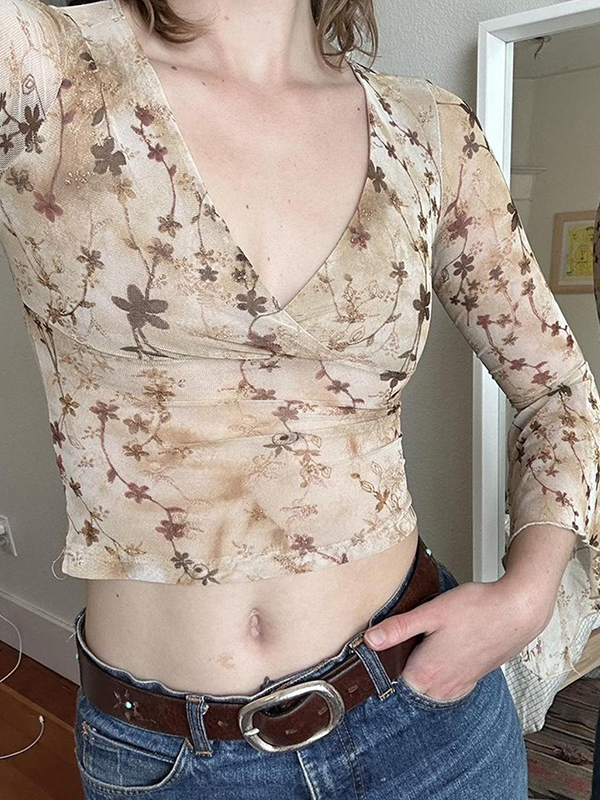 Retro Floral Print Long Sleeve