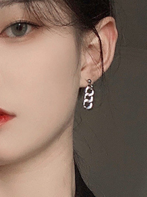 Silver Link Chain Design Earrings