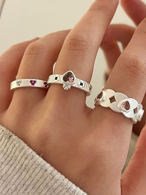 Rhinestone Heart Charm Cuff Ring