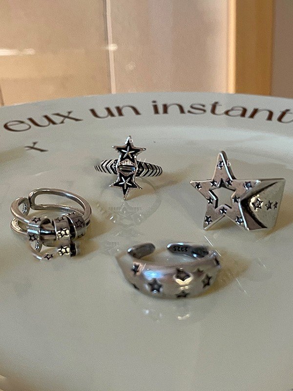 Vintage Star Pattern Cuff Ring