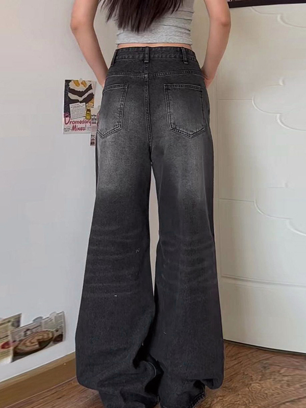 Retro Distressed Washed Drape Boyfriend Jeans