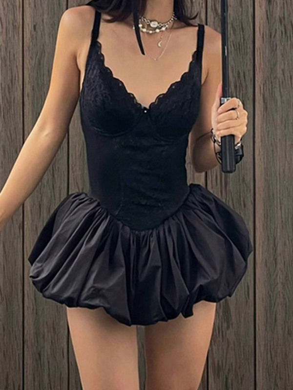 Lace Stitching V-Neck Low-Cut Pure Lust Mini Dresses