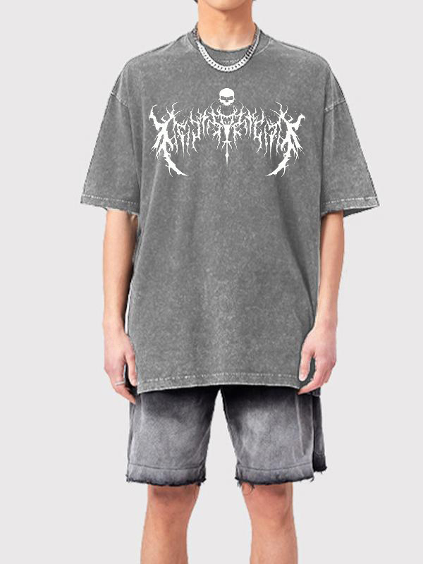 Men’S Dark Style Print Washed Oversized Short Sleeve Tee