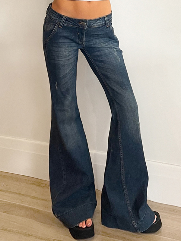 Hot Girl Washes Distresses Low Waist Flare Jeans