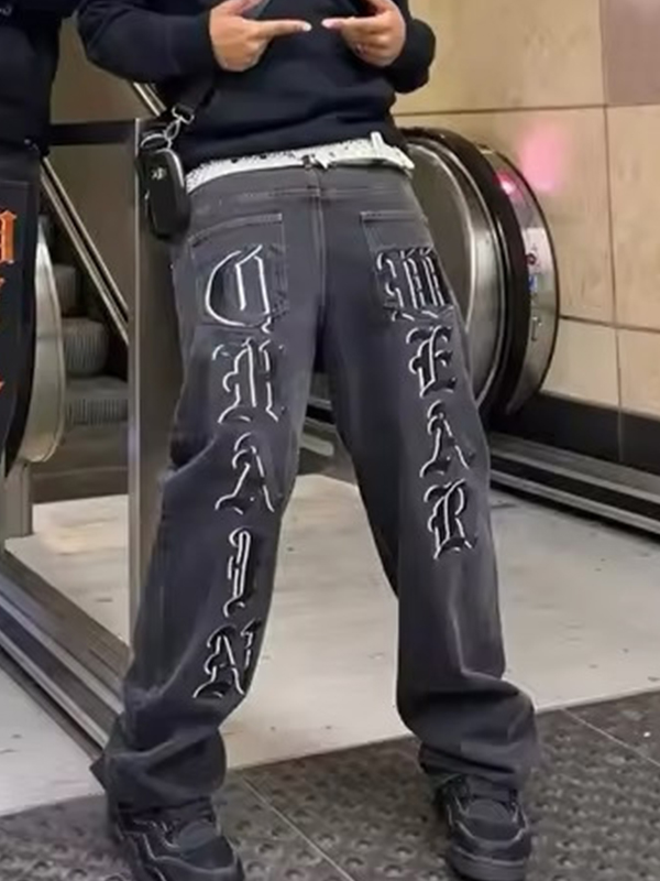 Hip Hop Letter Graphic Print Loose Jeans