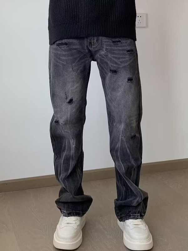 Washed Distressed Casual Loose Jeans
