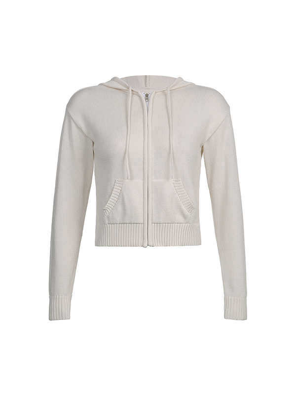 Solid Color Hooded Pocket Cardigan