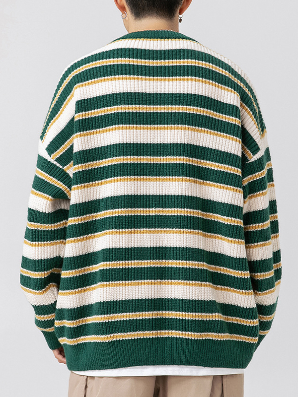 Retro Contrasting Japanese Round Neck Sweater