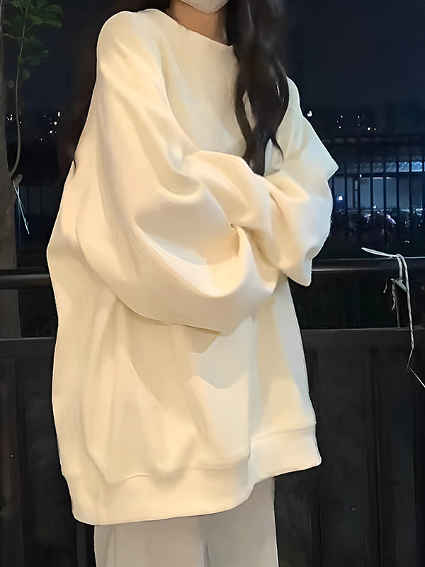 Solid Color Hoodless Crew Neck Sweaters