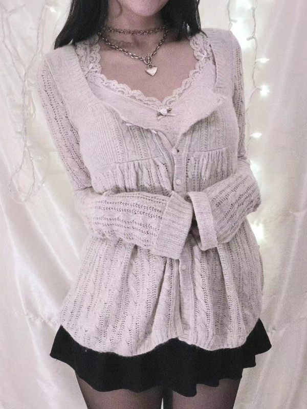 Sweet Style Lace Stitching Cardigan