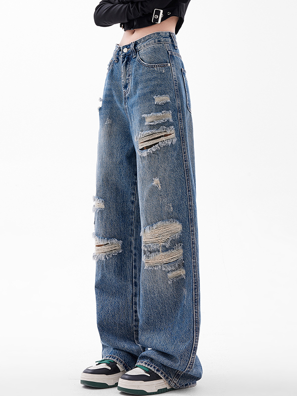 American Retro Hole Boyfriend Jeans