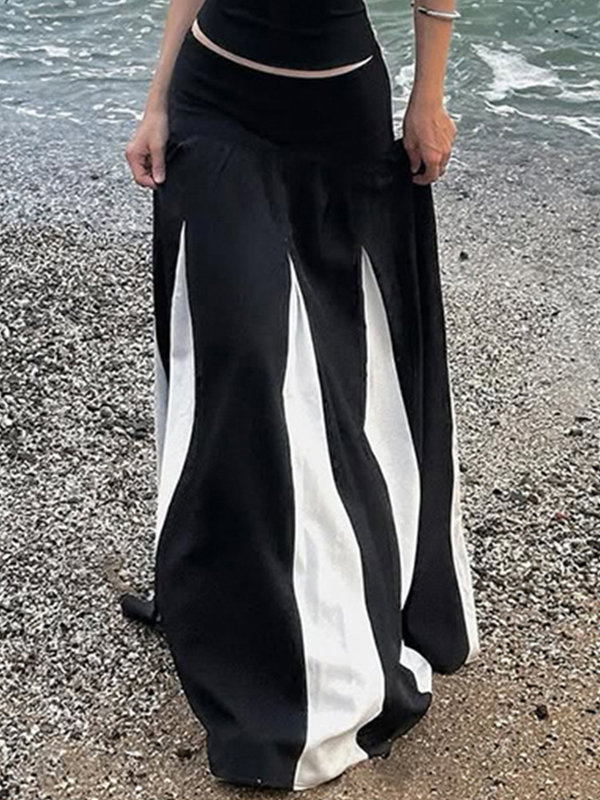 Black White Classic Patchwork Maxi Skirt