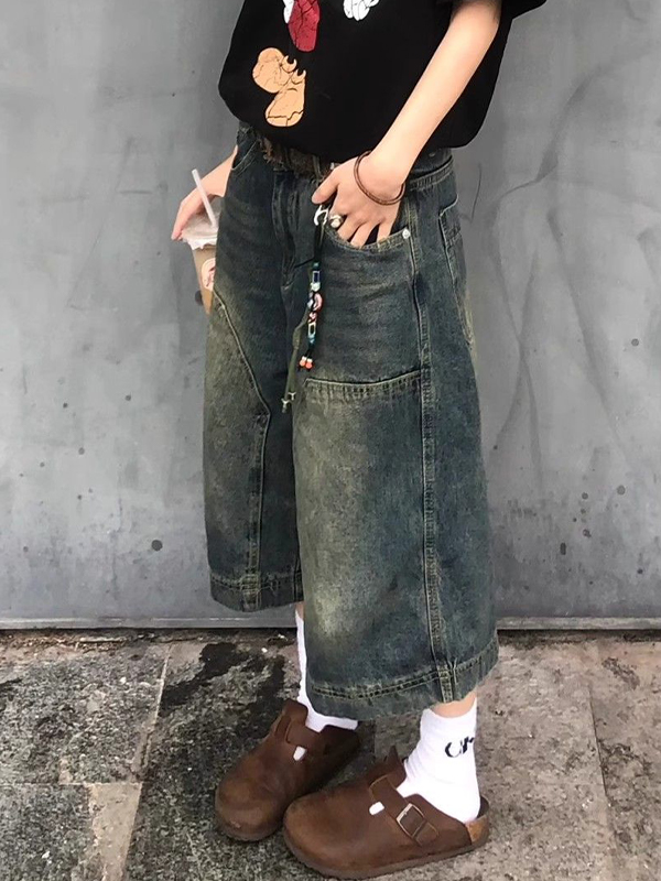 American Vintage Washed Aged Denim Shorts