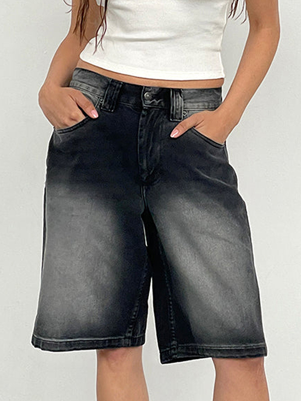 Non-Elastic Slimming Denim Shorts