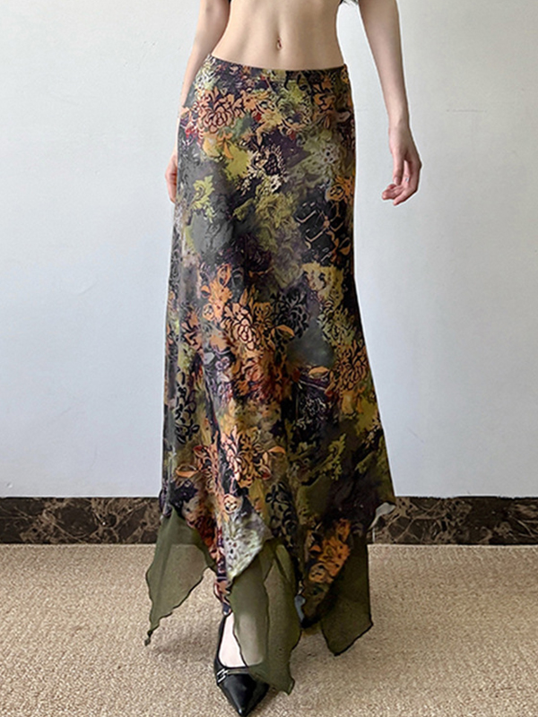 Mori Botanical Floral Print Maxi Skirt