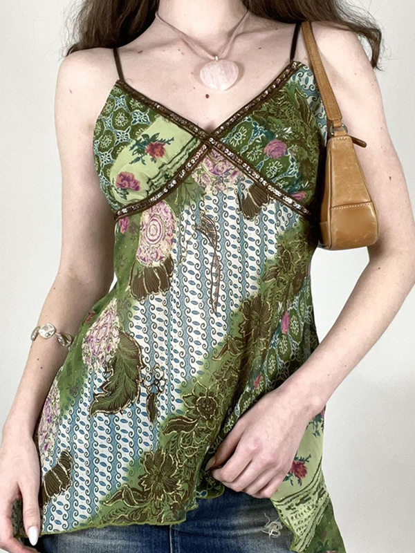 Y2K Vintage Floral Print Cami Top