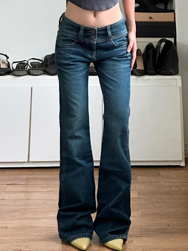 Wide Waist Buttoned Slim Fit Flare Jeans