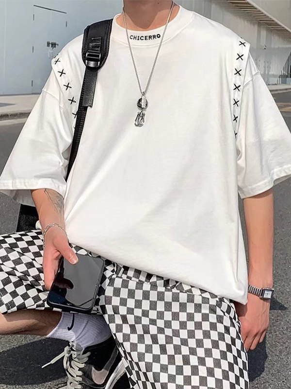 Men’s Embroidery Patchwork Short Sleeve Tee