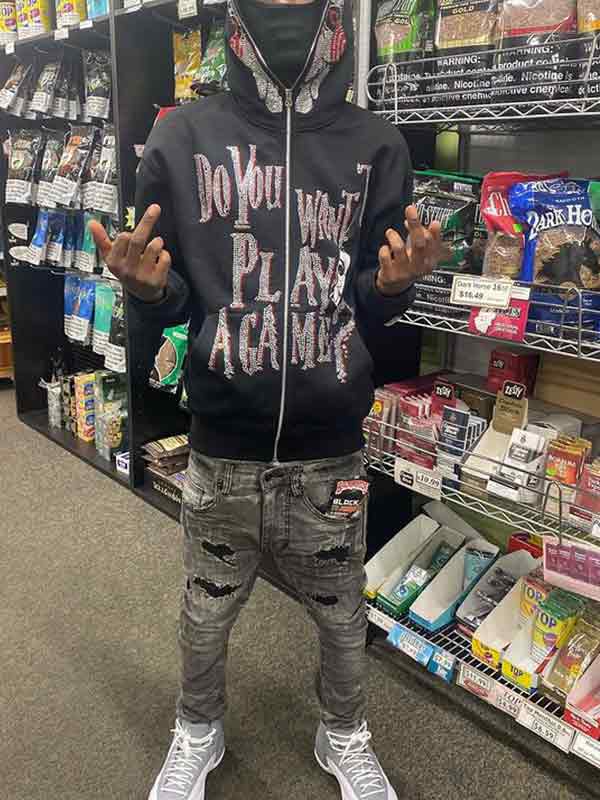 Men’s Hip Pop Rhinestone Print Oversized Hoodie